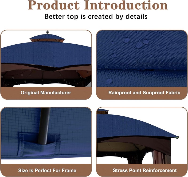 SCOCANOPY Ripstop Replacement Top for Lowe's Allen Roth 10X12 Gazebo Model #GF-12S004B-1/ GF-12S004BTO/TPGAZ17-002C，(Navy Blue) - Image 5